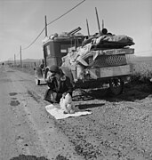 Secada e tempèstas de poscas butan sus las carrièras americanas de milièrs de païsans dons las annadas 1930 (Missori, Califòrnia, 1937)