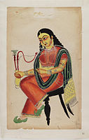 A woman, probably a courtesan, smoking a hookah.