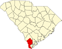 Map of Južna Karolina highlighting Jasper County