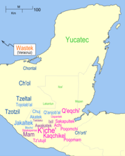 Map of areas where the various Mayan languages are spoken.