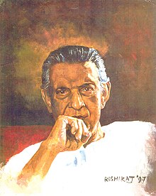 A portrait of Satyajit Ray.