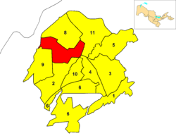 Mapa de Tasquente mostrando o distrito de Shayhontoxur