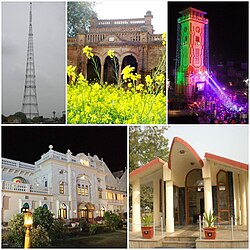 From top clockwise: Fazilka TV Tower, Raghuwar Bhawan, Fazilka Clock Tower, Asafwala War Memorial and Khuranj Haveli 1.5km 1mile    Locations of Fazilka City, Punjab
