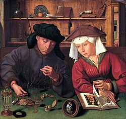 Lo Prestaire e sa femna, Quentin Massys (1514). (definicion vertadièra 2 024 × 2 134 *)