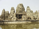 Rock cut temple with sculptures