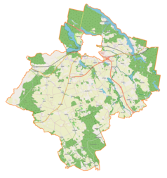 Mapa konturowa gminy wiejskiej Ostróda, na dole nieco na lewo znajduje się punkt z opisem „Glaznoty”