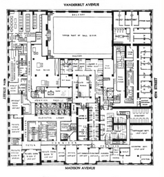 Floor plan of the Roosevelt Hotel's second story