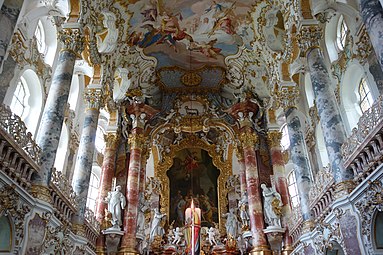 Rococo - Pilgrimage Church of Wies, Steingaden, Germany, by Dominikus and Johann Baptist Zimmermann, 1754[41]
