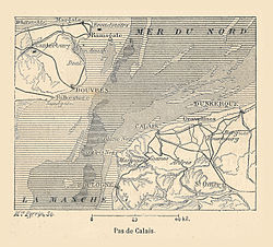 Le pas de Calais : entre Douvres et Calais, dans la Manche orientale et à la limite de la mer du Nord.