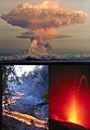 Image 41Some of the eruptive structures formed during volcanic activity (counterclockwise): a Plinian eruption column, Hawaiian pahoehoe flows, and a lava arc from a Strombolian eruption (from Types of volcanic eruptions)