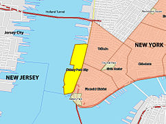 Ubicación del Battery Park City en amarillo