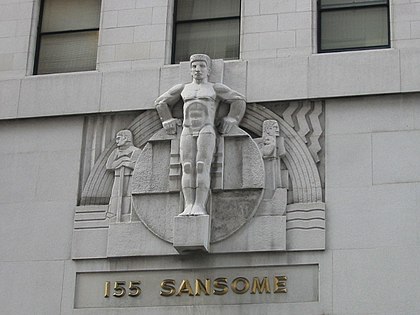 Grupo de escultura de Ralph Stackpole sobre a porta da Bolsa de Valores de São Francisco (1930)