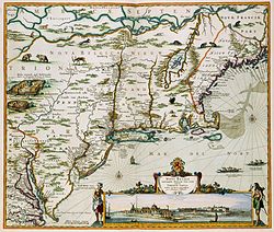 Bản đồ Tân Hà Lan được xuất bản bởi Nicolaes Visscher II (1649–1702)