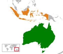 Map indicating locations of Australia and Indonesia