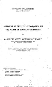 Black and white scan of the program for Caroline Brady's dissertation defense