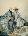 Tochter Warwara Alexejewna Olenina und ihr Gatte und Cousin, Grigorij Nikanorowitsch Olenin, Aquarell 1827 von Karl Pawlowitsch Brjullow