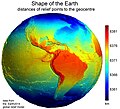 Image 7Earth's western hemisphere showing topography relative to Earth's center instead of to mean sea level, as in common topographic maps (from Earth)