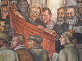 Детайл от Човекът, регулаторът на вселената, фреска в Дворец на изящните изкуства, изобразяваща Лев Троцки, Фридрих Енгелс и Карл Маркс