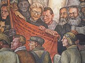 Detail of Man, Controller of the Universe, fresco at Palacio de Bellas Artes showing Leon Trotsky, Friedrich Engels, and Karl Marx