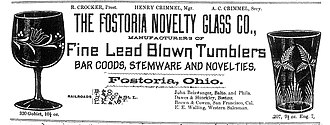 1891 advertisement for glass company with stemware on left and tumbler on right