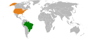 Mapa indicando localização do Brasil e dos Estados Unidos.