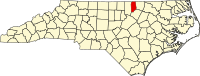 Map of Severna Karolina highlighting Vance County