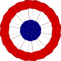 The cockade of France, designed in July 1789. White was added to "nationalise" an earlier blue and red design.