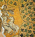 A representation of Jesus as the sun-god Helios/Sol Invictus riding in his chariot. Mosaic of the 3rd century on the Vatican grottoes under St. Peter's Basilica.