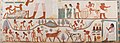 Image 31A tomb relief depicts workers plowing the fields, harvesting the crops, and threshing the grain under the direction of an overseer, painting in the tomb of Nakht. (from Ancient Egypt)