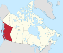Map of Canada with British Columbia highlighted in red