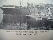 Troops of the 1st Army Corps evacuating on the Saratov transport ship