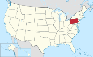 အမေရိကန်ပြည်ထောင်စု၏ မြေပုံ၊ ပန်ဆယ်ဗေးနီးယားပြည်နယ် အားအရောင်ခြယ်ပြထား