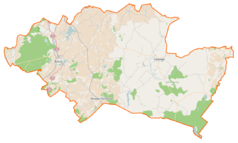 Mapa konturowa powiatu sztumskiego, blisko lewej krawiędzi znajduje się punkt z opisem „Biała Góra”