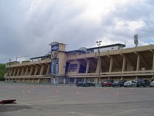 The back of a concrete stadium stand