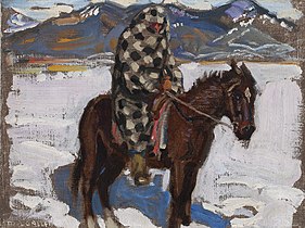 Indian on Horseback in Snow, 1925