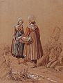 Zwei Frauen mit Stepphauben, Trachtenskizze von August Migette, 1866