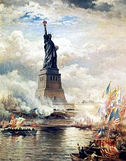 A painting featuring the Statue of Liberty