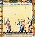 Image 30A game from the Cantigas de Santa Maria, c. 1280, involving tossing a ball, hitting it with a stick and competing with others to catch it (from History of baseball)