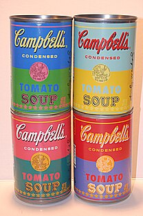 multicolored commemorative Campbell's soup cans (front)