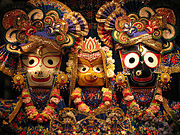 Balabhadra, Subhadra and Jagannath idols in Odhisa.
