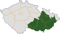 Moravia (green) overlapped with the current regions of the Czech Republic