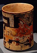 Painting on the Lord of the jaguar pelt throne vase, மாயா அரசவைக் காட்சி, கிபி 700-800.