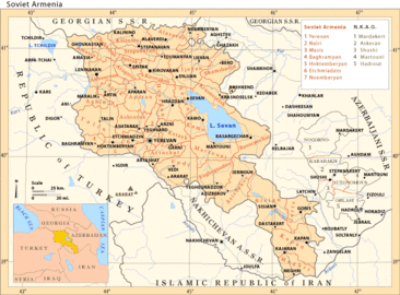 Carte de l'Arménie soviétique et de ses raions.