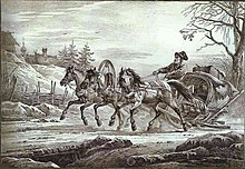 Viaggiatore in una Kibitka di Aleksander Orlowski, una litografia del 1819.