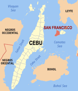 Mapa de Cebu con San Francisco resaltado