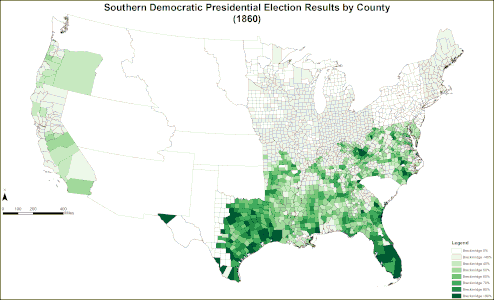 Map of Southern Democratic presidential election results by county