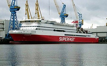 Superfast XI (2002), kurz vor ihrer Fertigstellung am Flender-Ausrüstungskai