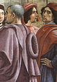 Ressurreição da criança, Capela Sassetti, a contar da esquerda David Ghirlandaio, Sebastiano Mainardi e Domenico Ghirlandaio