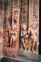 Females statues wearing drapes dipected at Dashavatara Temple.