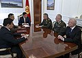 Russian defence minister Sergey Shoygu during a meeting with President Sooronbay Jeenbekov and Major General Rayimberdi Duishenbiev in Bishkek, April 2019.